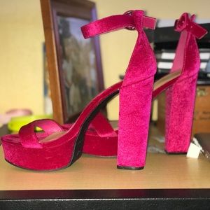 Chunky pink platform heels